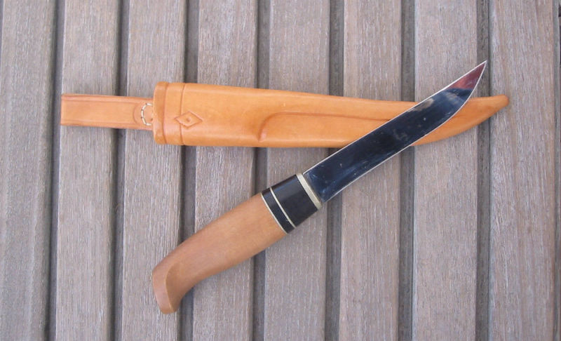 Fischmesser; Griff: Birnbaum, Büffelhorn, Neusilber