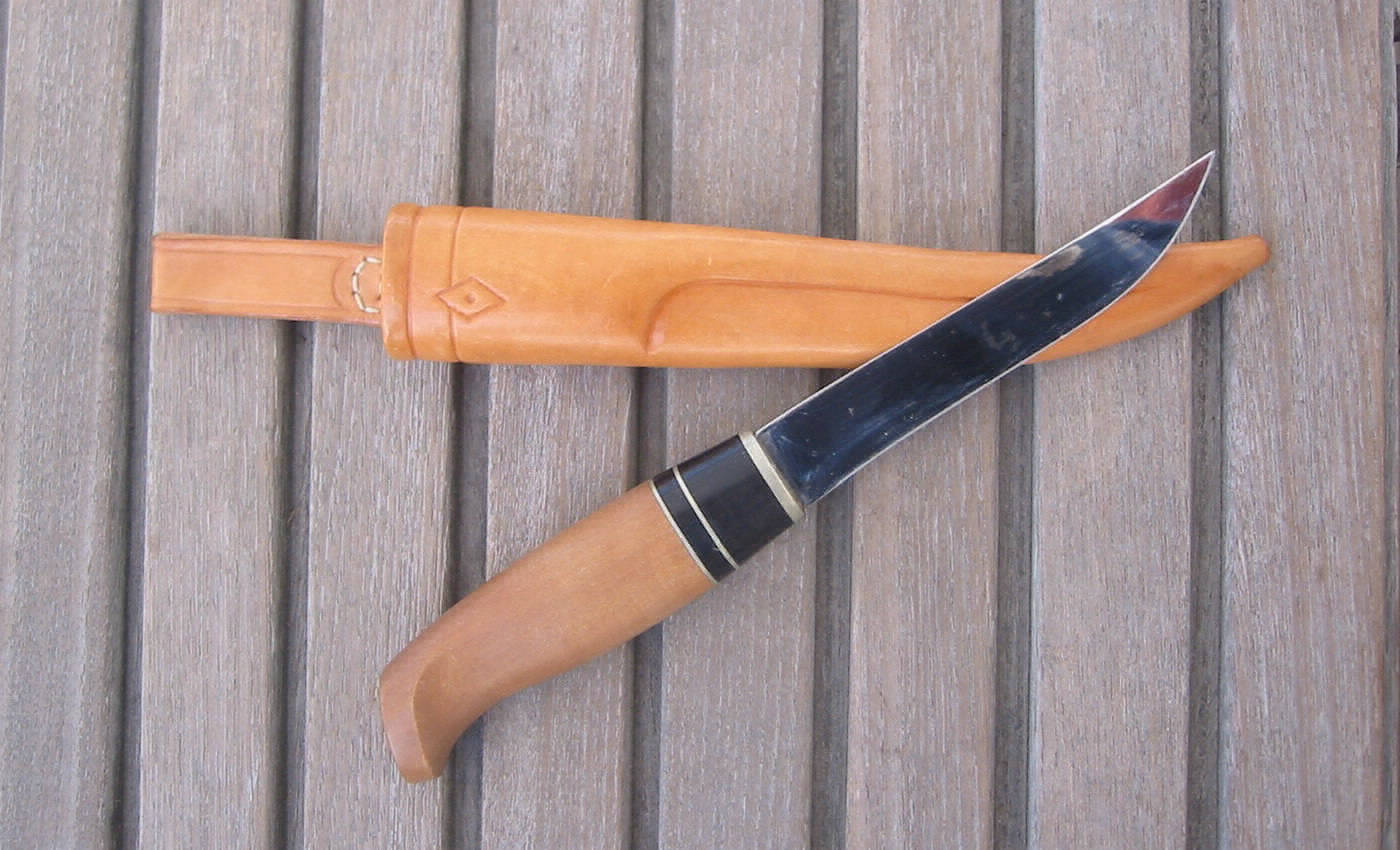 Fischmesser; Griff: Birnbaum, Büffelhorn, Neusilber